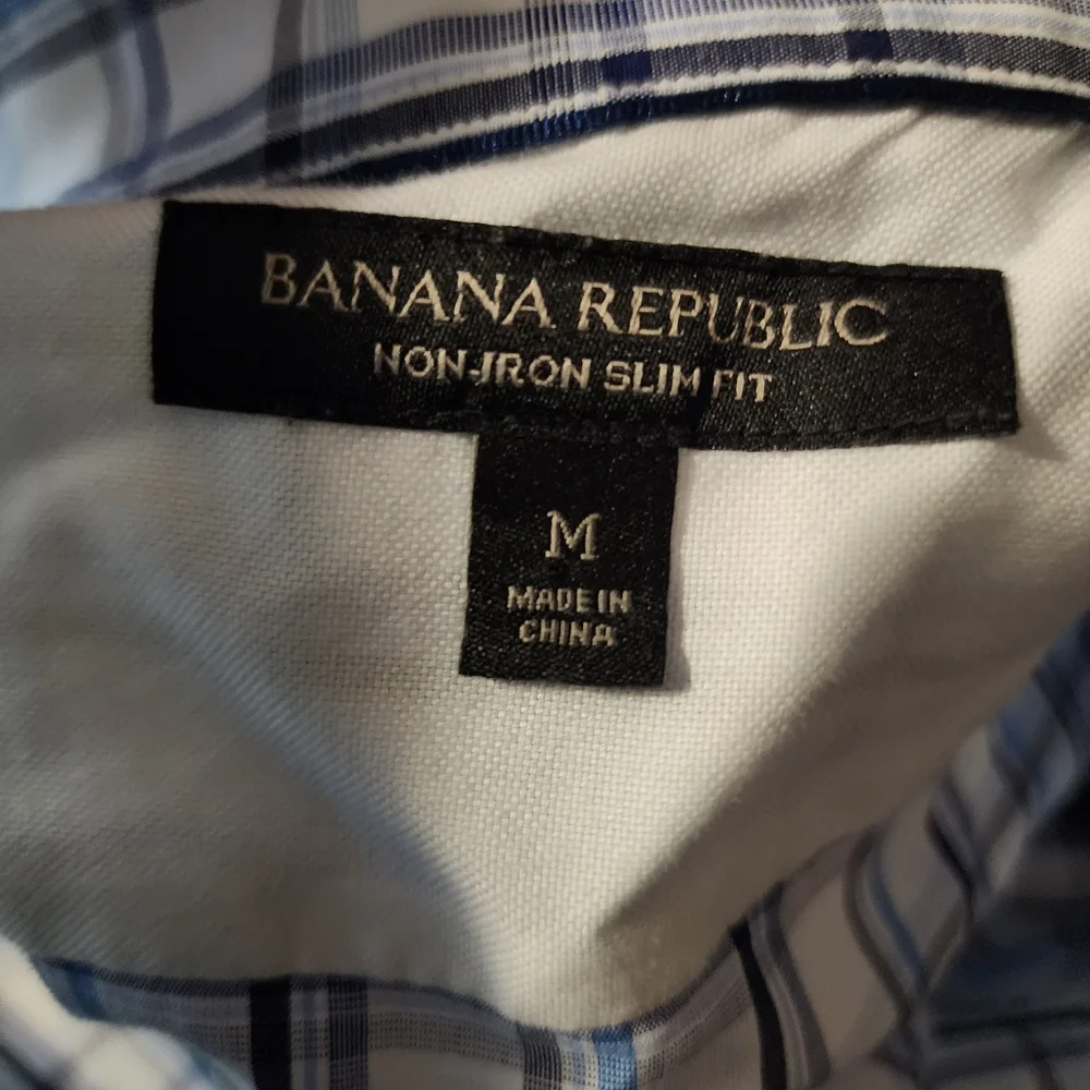 Banana Republic Shirt Medium Checkered Button Front Long Sleeve Blue‎ A493